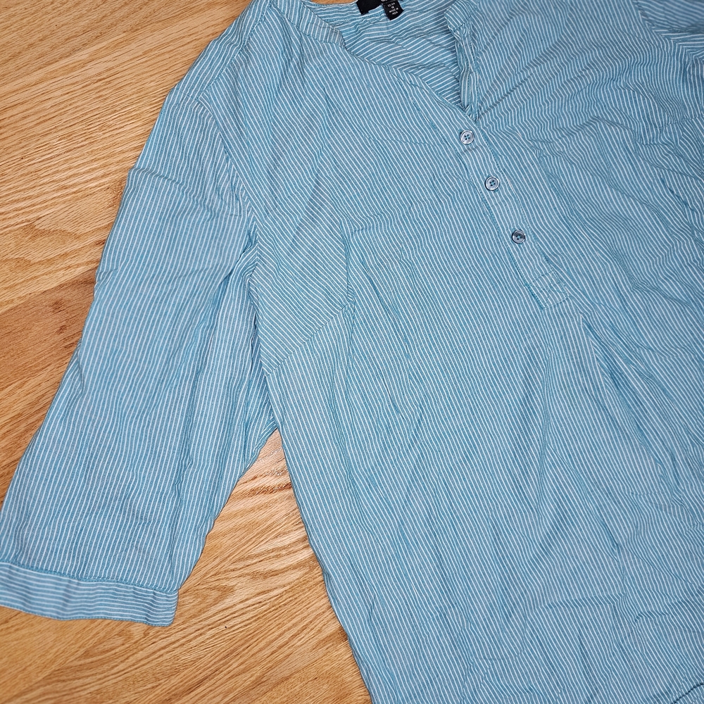 Ellos Teal Striped V-Neck Blouse Women - Picture 3 of 5